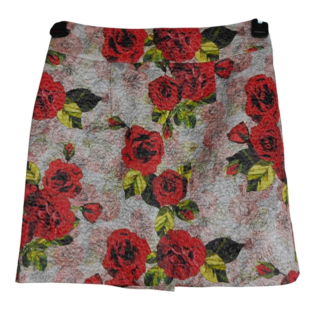 Helen Mode Collection Red Rose Metallic Jacquard Mini Skirt Baroque Dark Glam 42